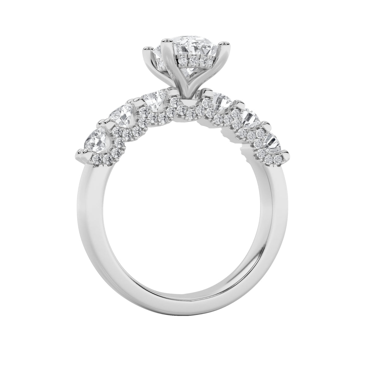 2.5CTW Oval Lab-Grown Diamond Prong Accented Double Halo Set of Band and Ring 79 Stones