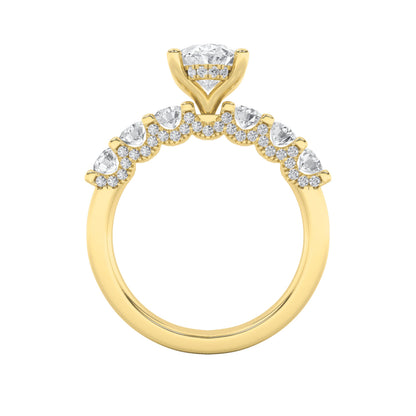 2.5CTW Oval Lab-Grown Diamond Prong Accented Double Halo Set of Band and Ring 79 Stones