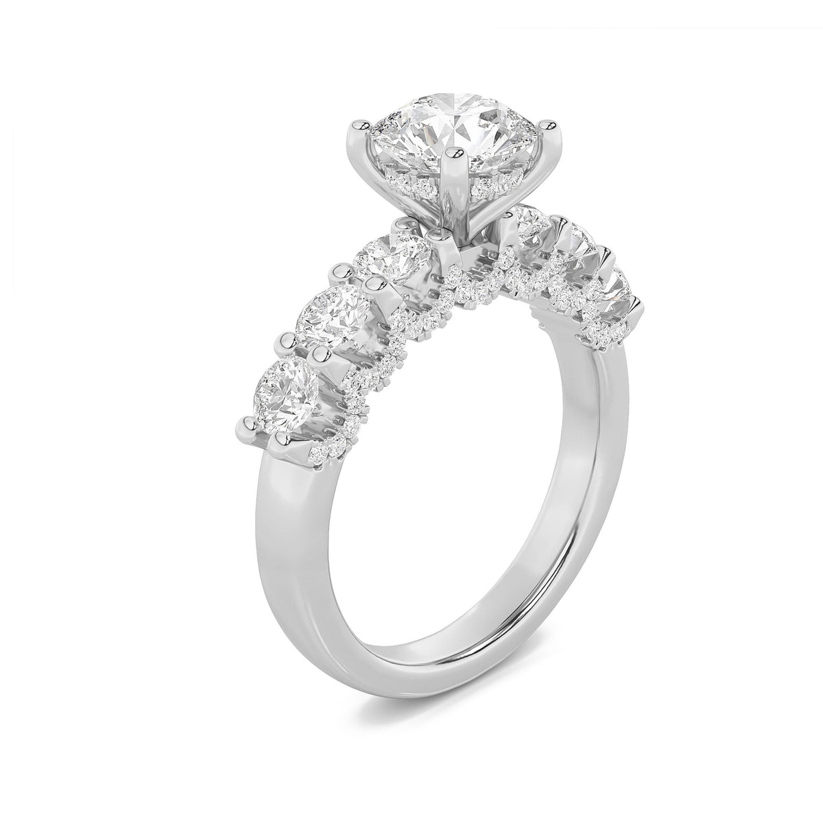 5CTW Round Lab-Grown Diamond Prong Accented Double Halo Set of Band and Ring 149 Stones