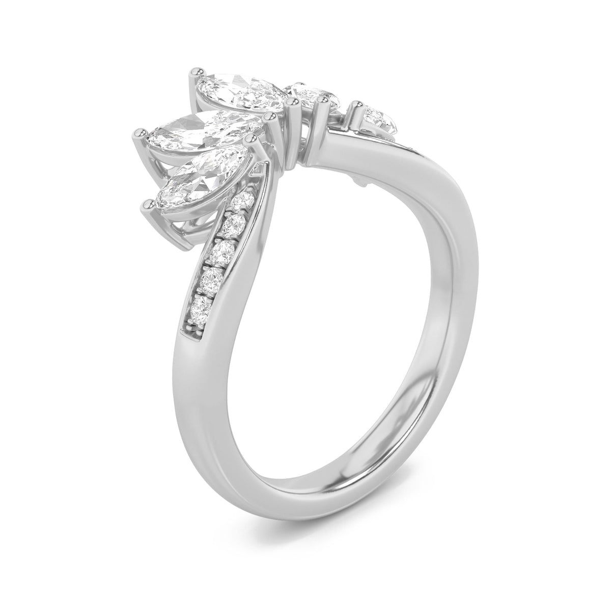 1.5CTW Marquise Lab-Grown Diamond Prong Fancy Contour Ring 15 Stones