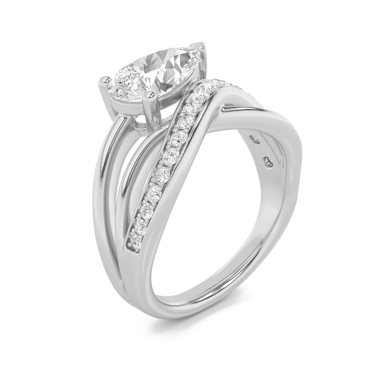 2CTW Pear Lab-Grown Diamond Prong Fashion Accented Engagement Ring 17 Stones