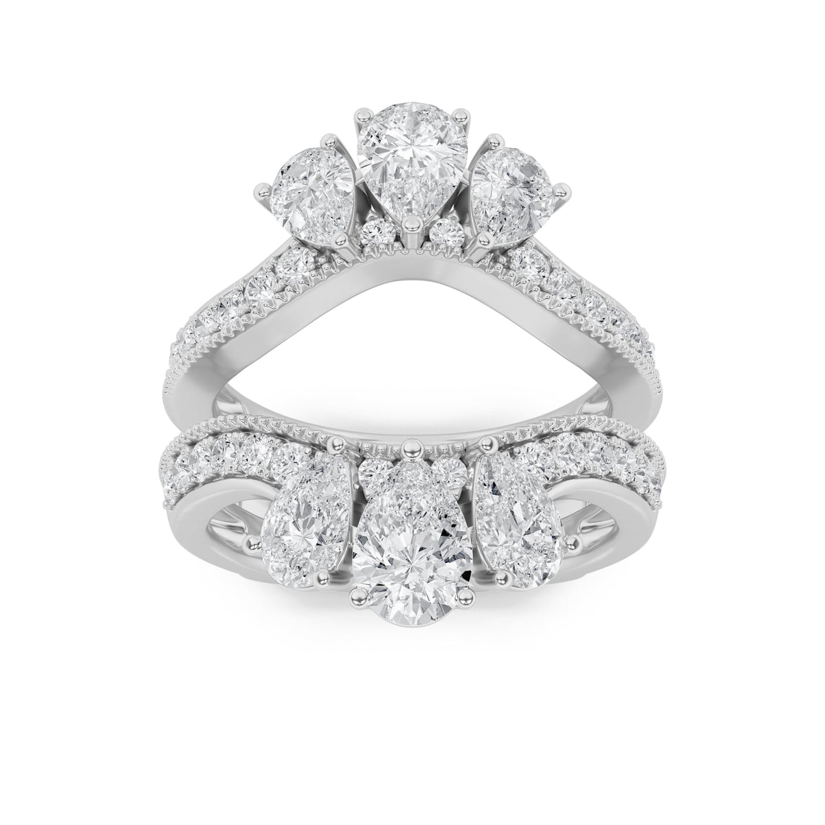 2.25CTW Pear Lab-Grown Diamond Prong Insert Jacket Ring 34 Stones