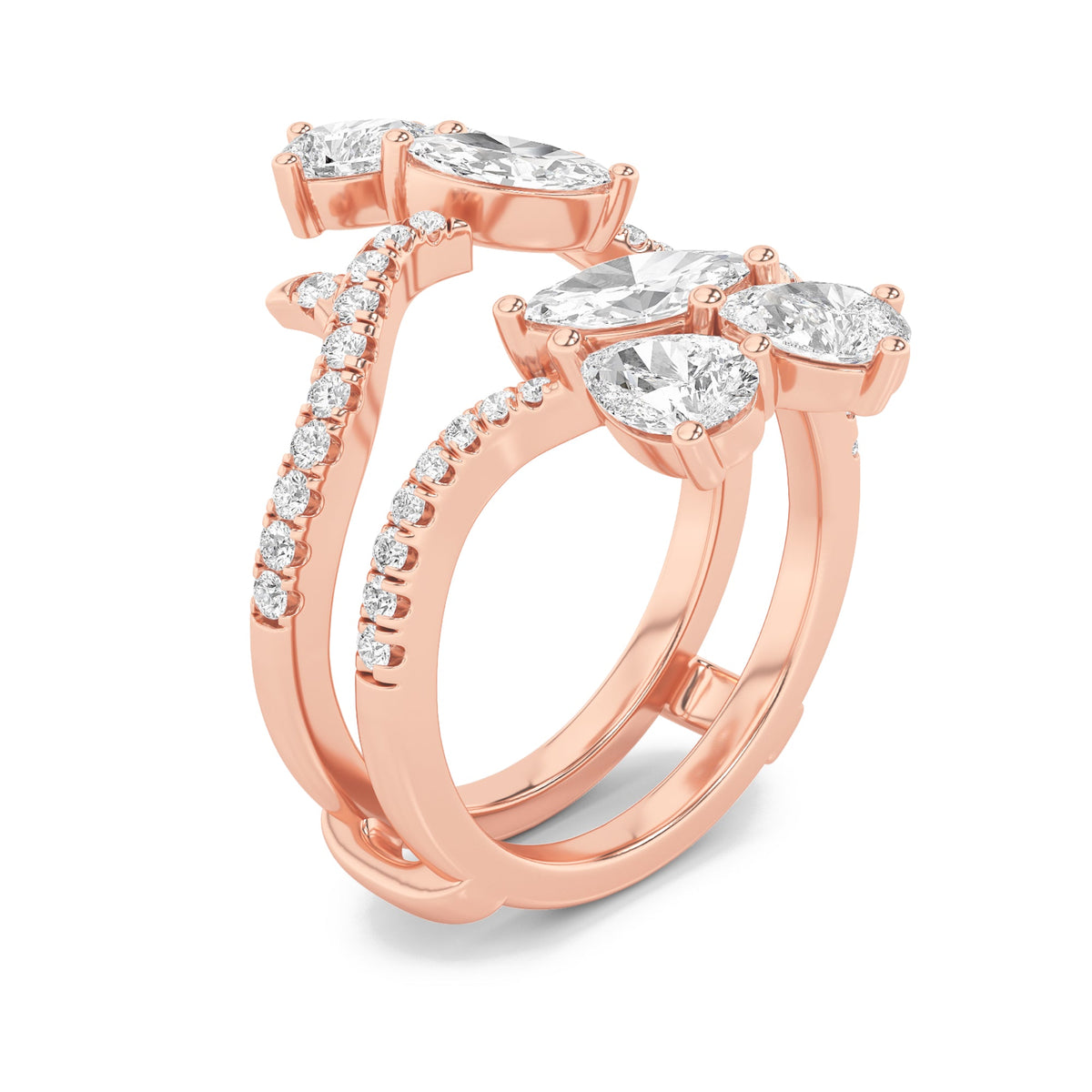 2CTW Marquise Lab-Grown Diamond Prong Insert Jacket Ring 44 Stones