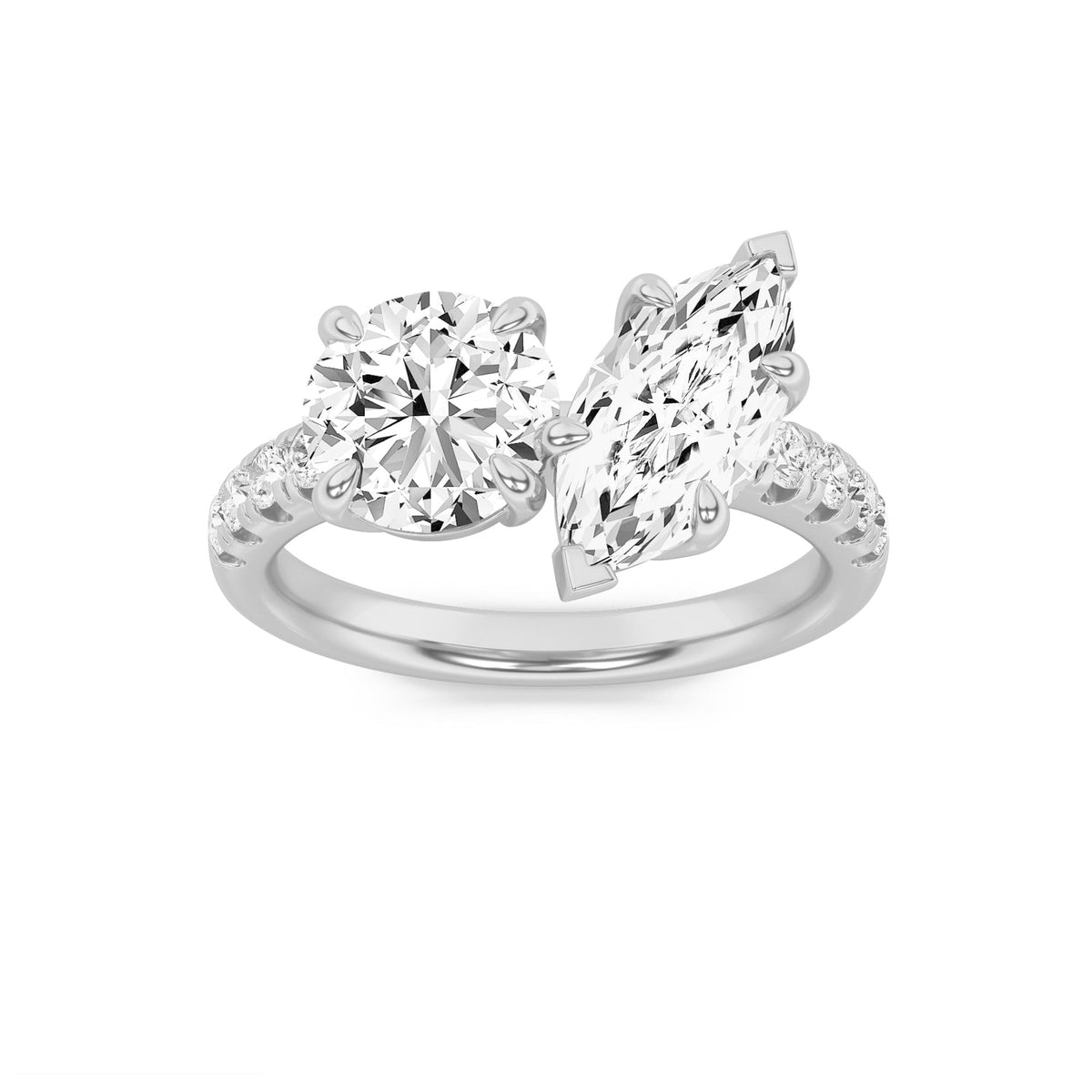 3CTW Round Lab-Grown Diamond Prong Toi et Moi Engagement Ring 10 Stones