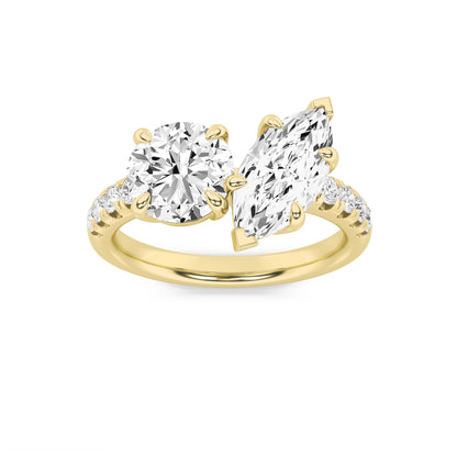 3CTW Round Lab-Grown Diamond Prong Toi et Moi Engagement Ring 10 Stones