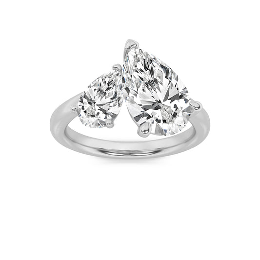 3CTW Pear Lab-Grown Diamond Prong Toi et Moi Engagement Ring 2 Stones 2.2ct Center