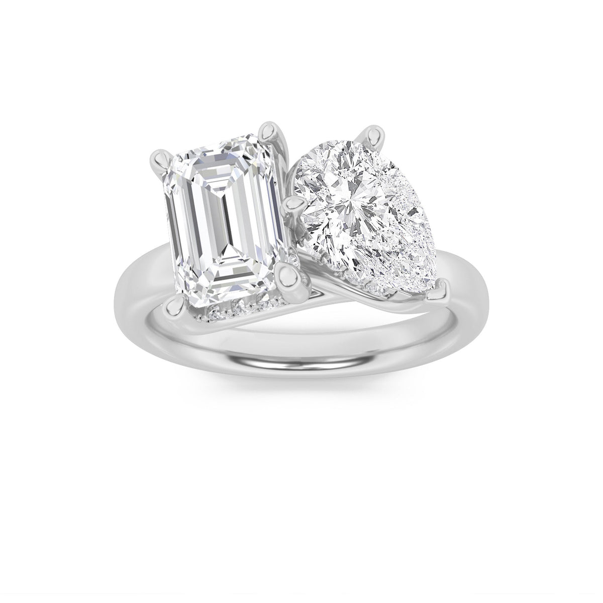 3CTW Emerald Lab-Grown Diamond Prong Toi et Moi Engagement Ring 25 Stones