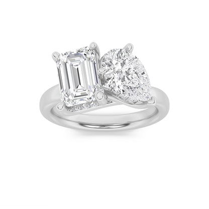 3CTW Emerald Lab-Grown Diamond Prong Toi et Moi Engagement Ring 25 Stones