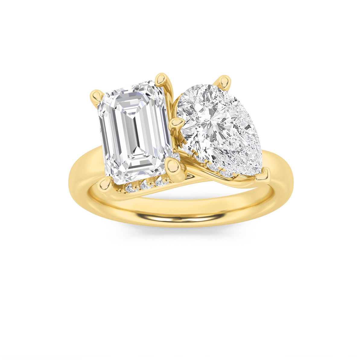 3CTW Emerald Lab-Grown Diamond Prong Toi et Moi Engagement Ring 25 Stones