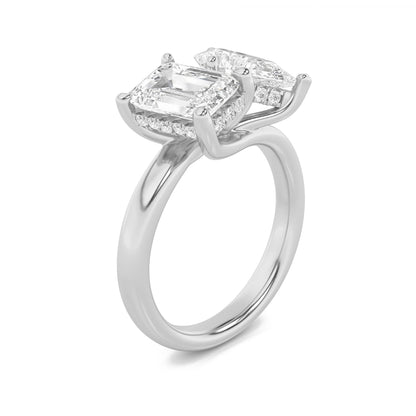 3CTW Emerald Lab-Grown Diamond Prong Toi et Moi Engagement Ring 25 Stones