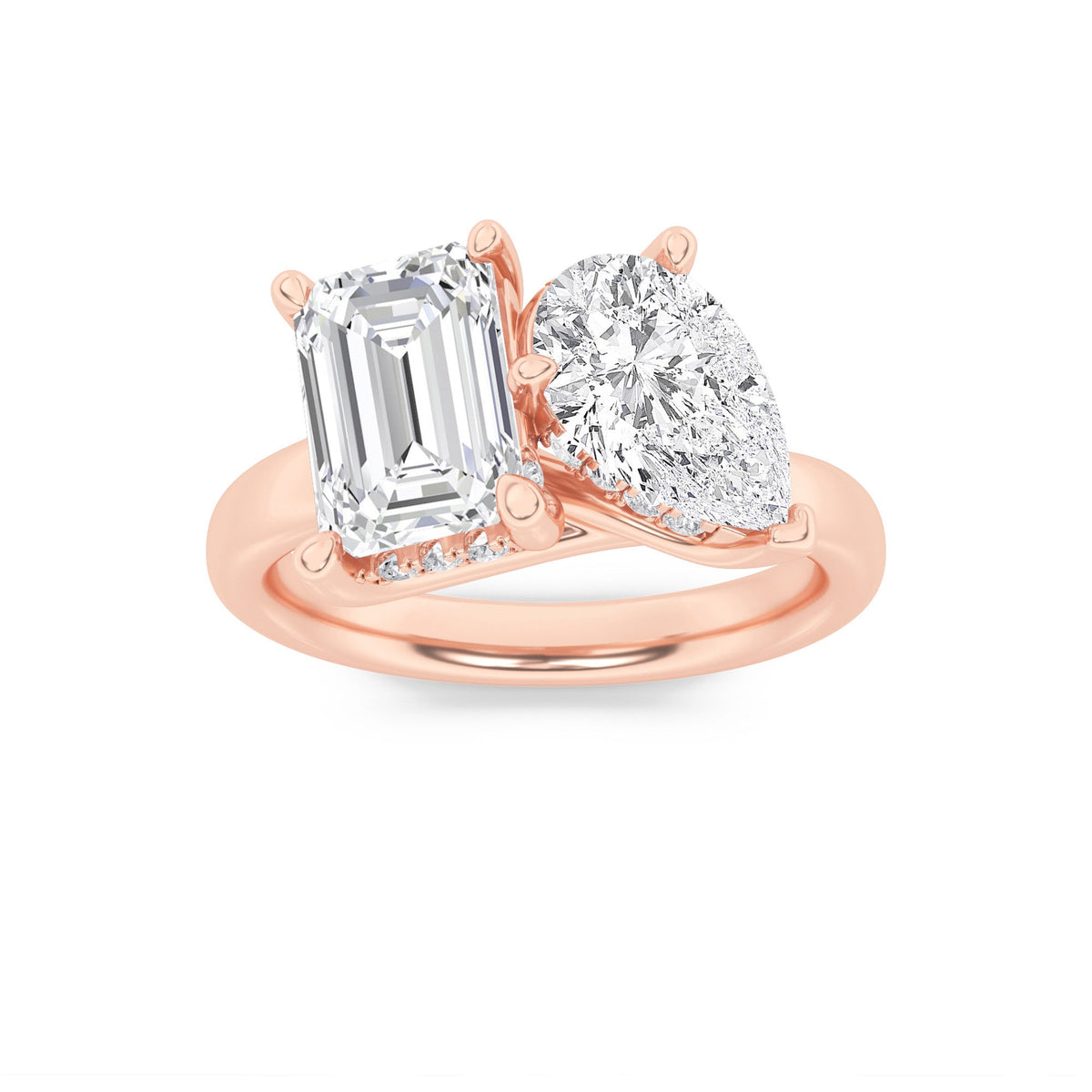 3CTW Emerald Lab-Grown Diamond Prong Toi et Moi Engagement Ring 25 Stones