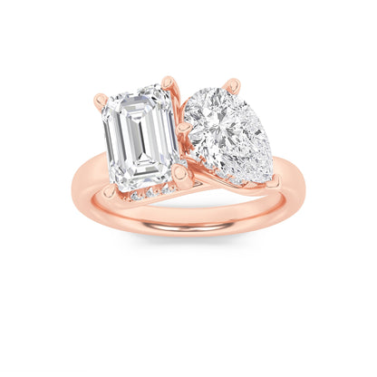 3CTW Emerald Lab-Grown Diamond Prong Toi et Moi Engagement Ring 25 Stones
