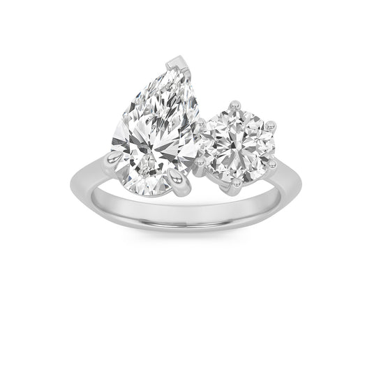 3CTW Pear Lab-Grown Diamond Prong Toi et Moi Engagement Ring 2 Stones 2ct Center