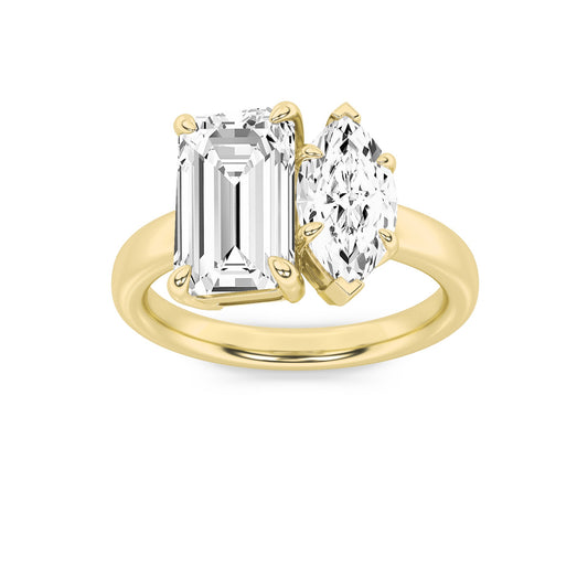 3CTW Emerald Lab-Grown Diamond Prong Toi et Moi Engagement Ring 2 Stones 2ct Center