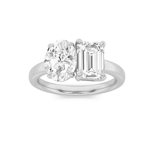 3CTW Emerald Lab-Grown Diamond Prong Toi et Moi Engagement Ring 2 Stones 1.5ct Center