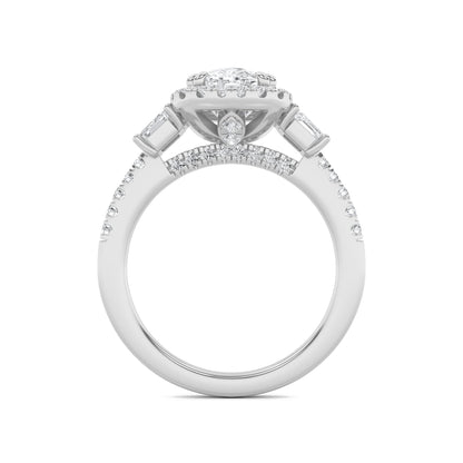 3CTW Elongated Cushion Lab-Grown Diamond Prong Accented Three Stone Ring 57 Stones