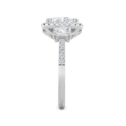 3CTW Elongated Cushion Lab-Grown Diamond Prong Accented Three Stone Ring 57 Stones