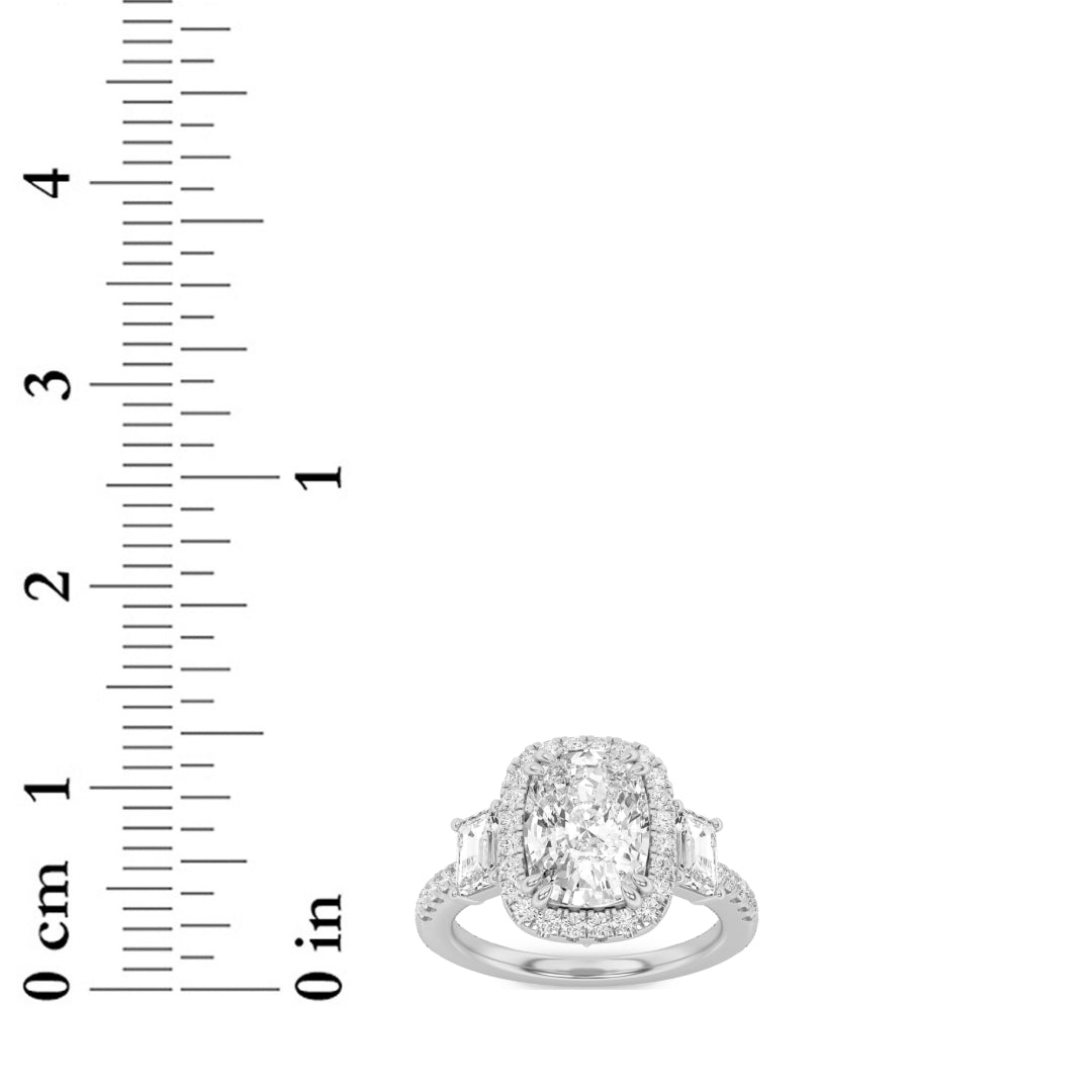 3CTW Elongated Cushion Lab-Grown Diamond Prong Accented Three Stone Ring 57 Stones