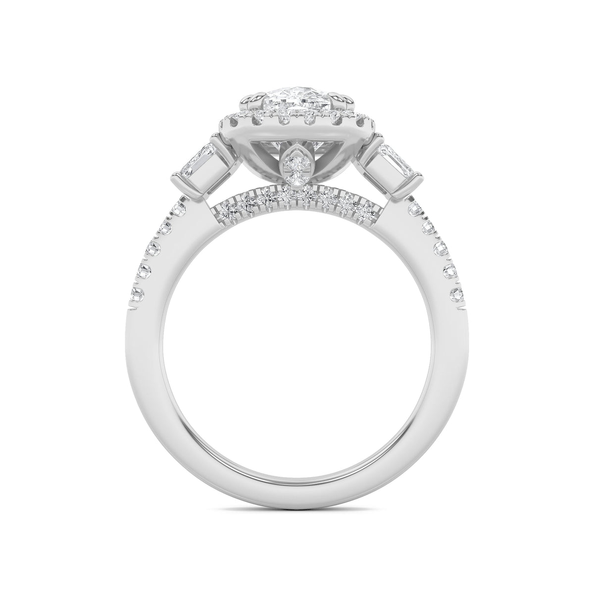 3CTW Elongated Cushion Lab-Grown Diamond Prong Accented Three Stone Ring 57 Stones