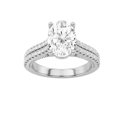 2CTW Oval Lab-Grown Diamond Prong Two Row Fancy Accented Engagement Ring 53 Stones