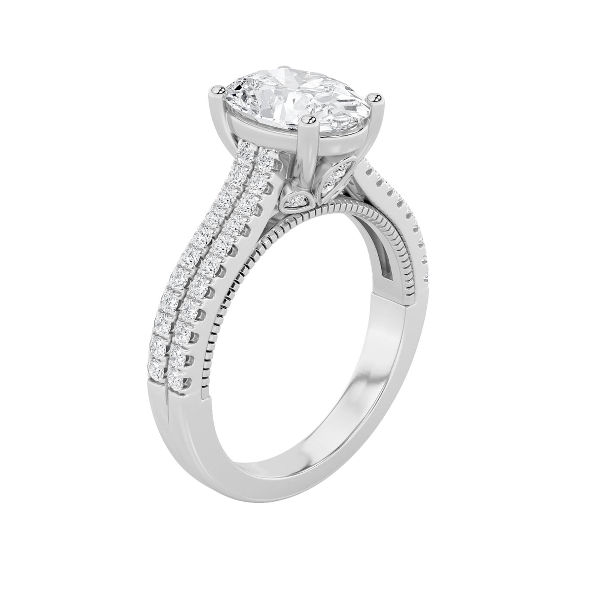 2CTW Oval Lab-Grown Diamond Prong Two Row Fancy Accented Engagement Ring 53 Stones