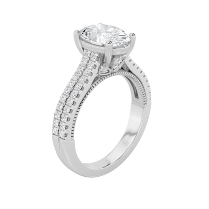 2CTW Oval Lab-Grown Diamond Prong Two Row Fancy Accented Engagement Ring 53 Stones