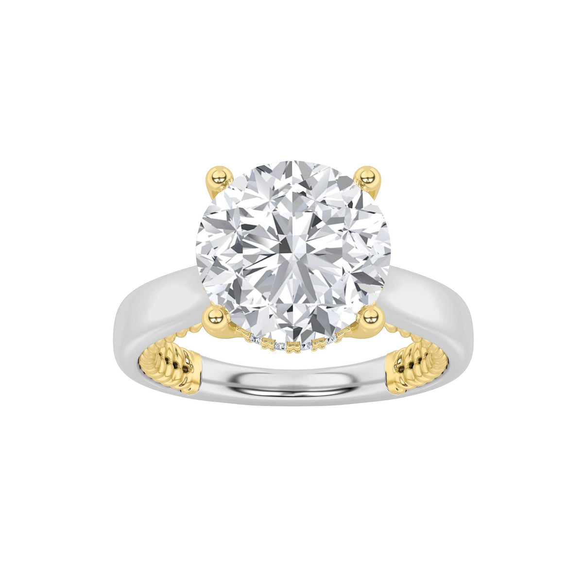 3.5CTW Round Lab-Grown Diamond Prong Hidden Halo Two Tone Engagement Ring 19 Stones