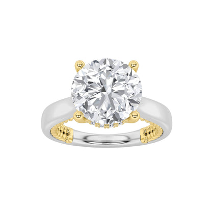 3.5CTW Round Lab-Grown Diamond Prong Hidden Halo Two Tone Engagement Ring 19 Stones