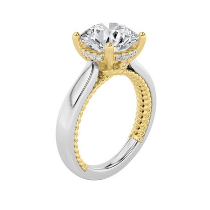 3.5CTW Round Lab-Grown Diamond Prong Hidden Halo Two Tone Engagement Ring 19 Stones