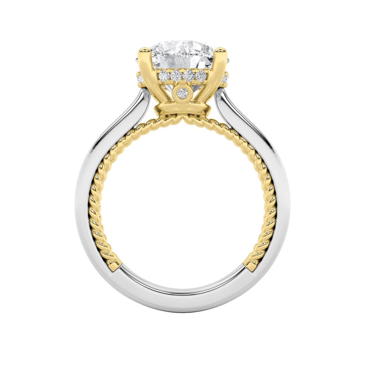 3.5CTW Round Lab-Grown Diamond Prong Hidden Halo Two Tone Engagement Ring 19 Stones