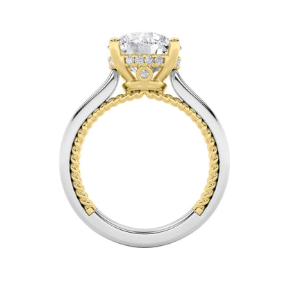 3.5CTW Round Lab-Grown Diamond Prong Hidden Halo Two Tone Engagement Ring 19 Stones