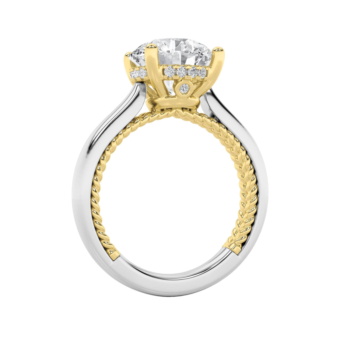 3.5CTW Round Lab-Grown Diamond Prong Hidden Halo Two Tone Engagement Ring 19 Stones