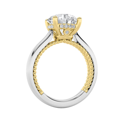 3.5CTW Round Lab-Grown Diamond Prong Hidden Halo Two Tone Engagement Ring 19 Stones
