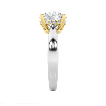 3.5CTW Round Lab-Grown Diamond Prong Hidden Halo Two Tone Engagement Ring 19 Stones