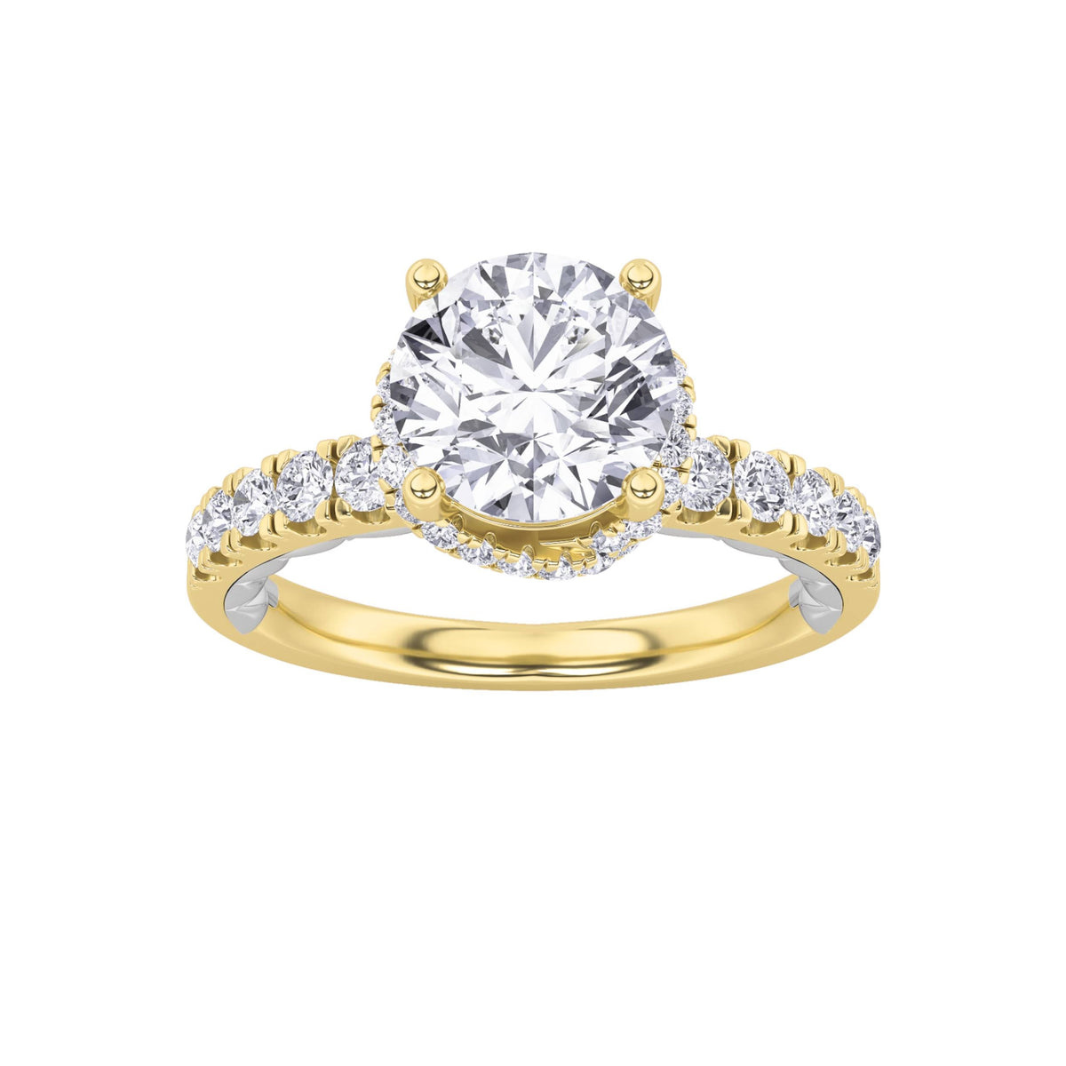 2CTW Round Lab-Grown Diamond Prong Two Tone Accented Fancy Engagement Ring 47 Stones