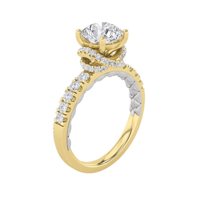 2CTW Round Lab-Grown Diamond Prong Two Tone Accented Fancy Engagement Ring 47 Stones