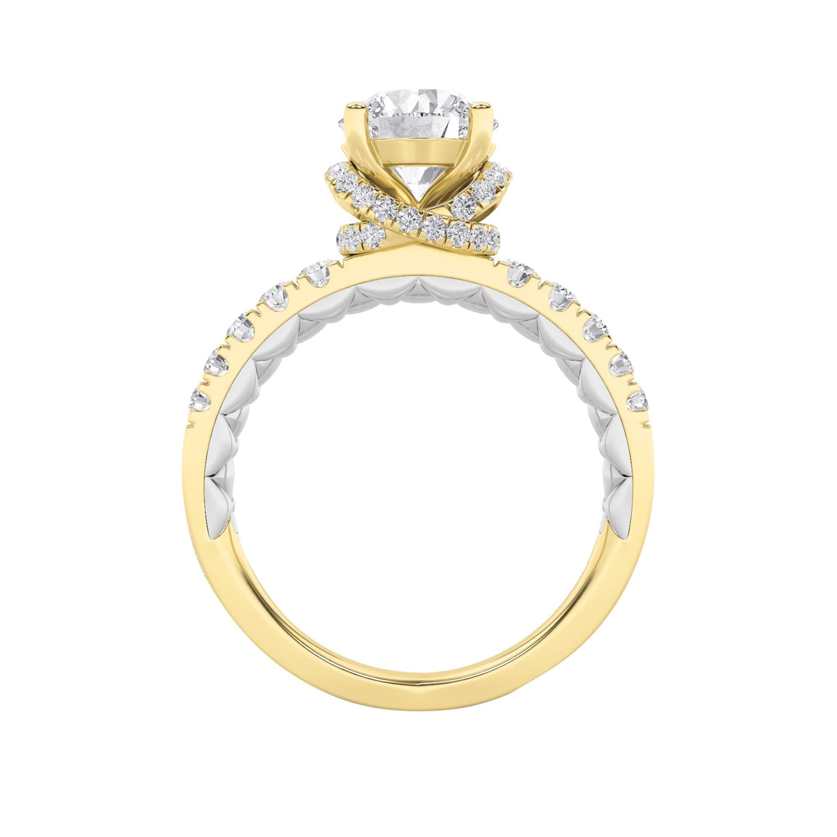 2CTW Round Lab-Grown Diamond Prong Two Tone Accented Fancy Engagement Ring 47 Stones