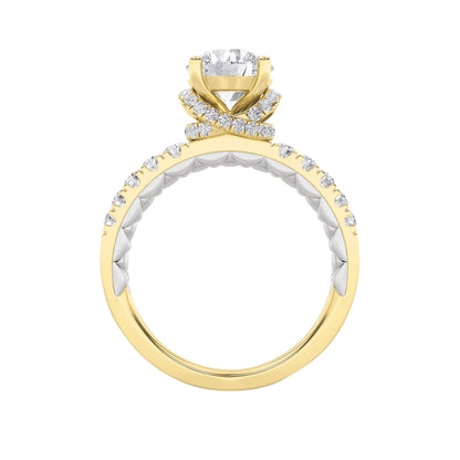 2CTW Round Lab-Grown Diamond Prong Two Tone Accented Fancy Engagement Ring 47 Stones