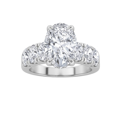 4CTW Oval Lab-Grown Diamond Prong Bold Accented Engagement Ring 23 Stones