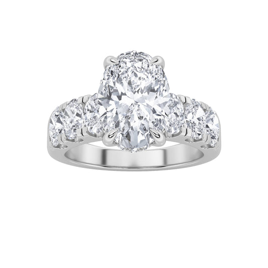 4CTW Oval Lab-Grown Diamond Prong Bold Accented Engagement Ring 23 Stones