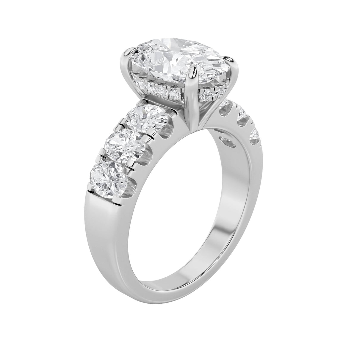 4CTW Oval Lab-Grown Diamond Prong Bold Accented Engagement Ring 23 Stones