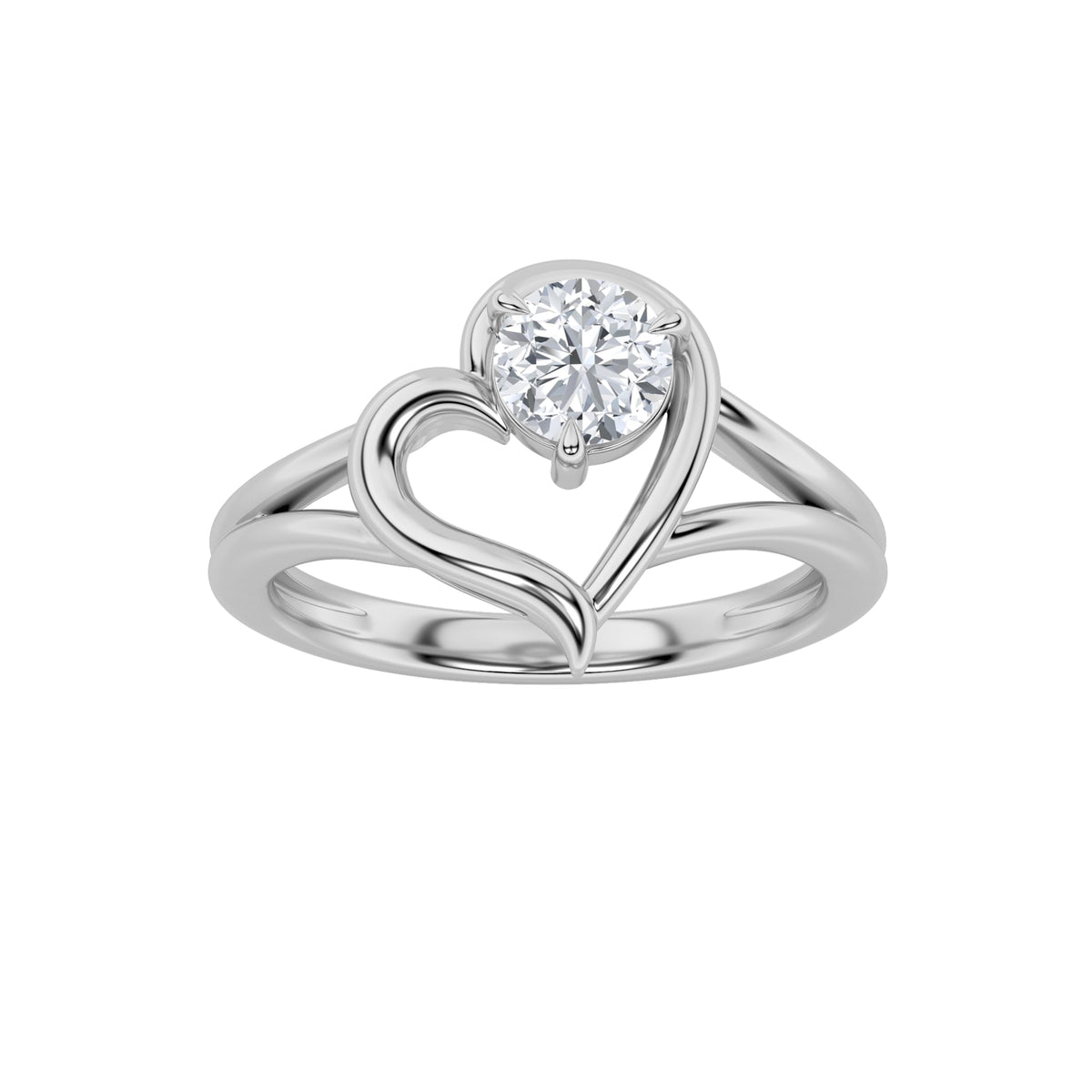 0.5CTW Round Lab-Grown Diamond Prong Heart Ring 1 Stone