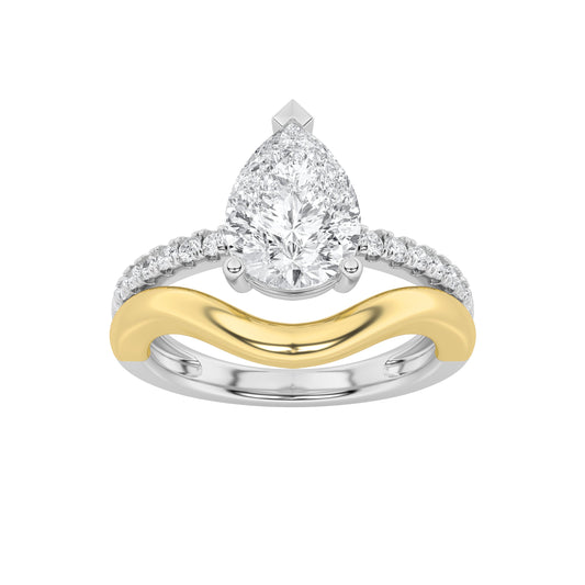 2CTW Pear Lab-Grown Diamond Prong Two Tone Wave Inspired Engagement Ring 15 Stones