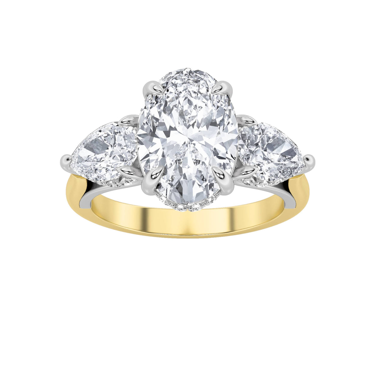 4CTW Oval Lab-Grown Diamond Prong Accented Three Stone Ring 29 Stones