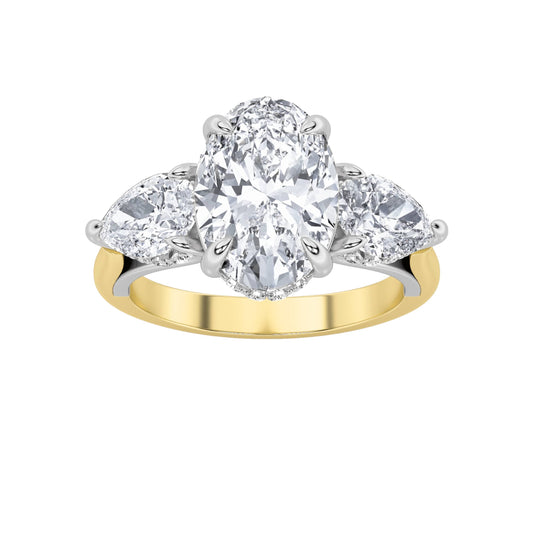 4CTW Oval Lab-Grown Diamond Prong Accented Three Stone Ring 29 Stones