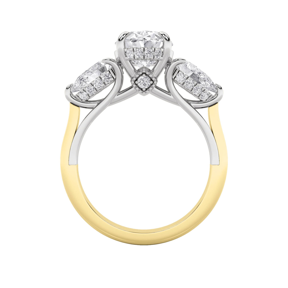 4CTW Oval Lab-Grown Diamond Prong Accented Three Stone Ring 29 Stones