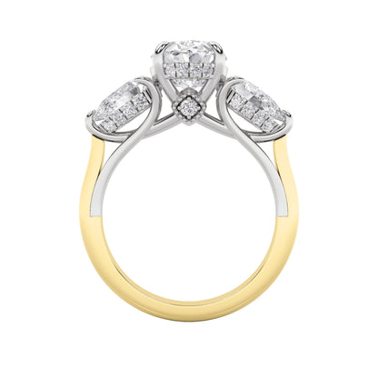 4CTW Oval Lab-Grown Diamond Prong Accented Three Stone Ring 29 Stones