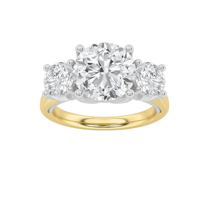 4CTW Round Lab-Grown Diamond Prong Accented Three Stone Ring 27 Stones