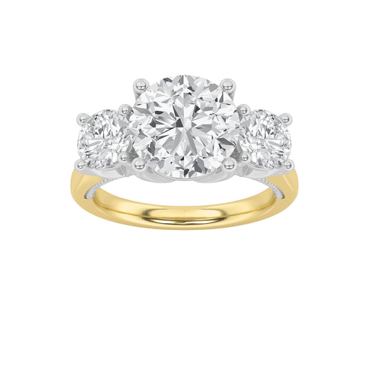 4CTW Round Lab-Grown Diamond Prong Accented Three Stone Ring 27 Stones