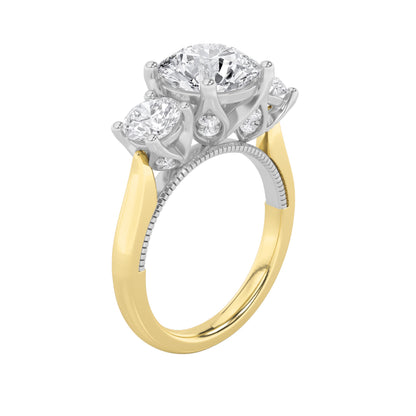 4CTW Round Lab-Grown Diamond Prong Accented Three Stone Ring 27 Stones